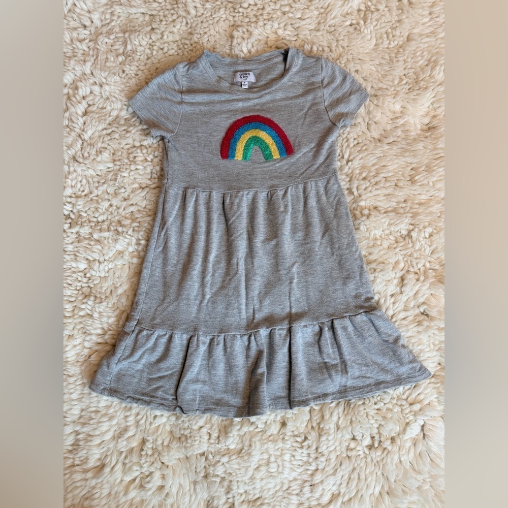 Crown & Ivy Gray Dress with Rainbow Embroidery